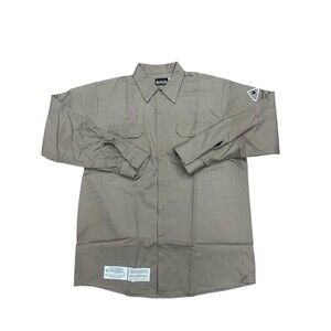 Bulwark Excel FR Mens Flame Resistant Long Sleeve Tan Plaid Uniform Shirt XL-REG